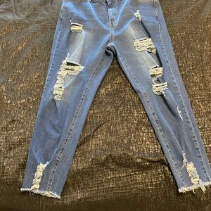 SHEIN Ripped Blue Skinny Jeans